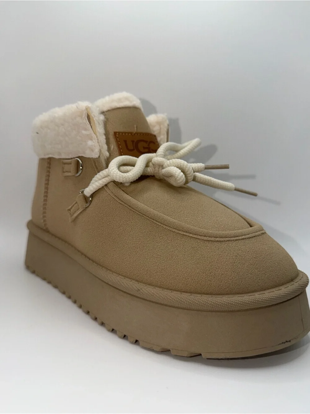 UGC Tan Suede Ankle Boot with Cream of Laces